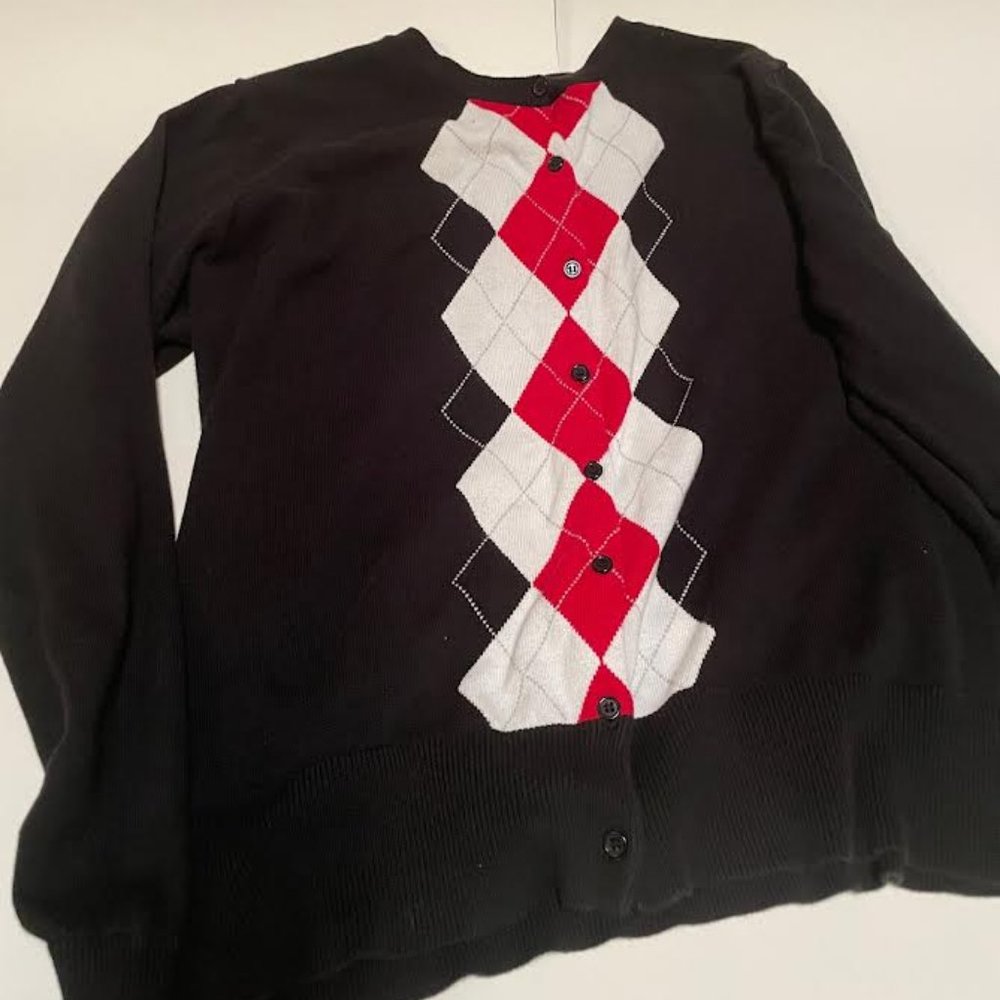 Sport Haley Black, Red & White Argyle Cardigan